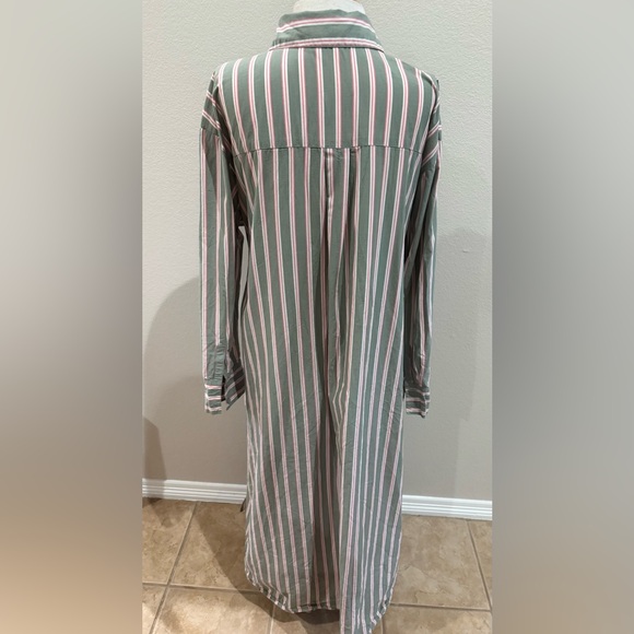 Nordstrom’s Caslon White Green Red Stripe Drawstring Waist Shirtdress SZ 14 NWOT - Picture 5 of 6